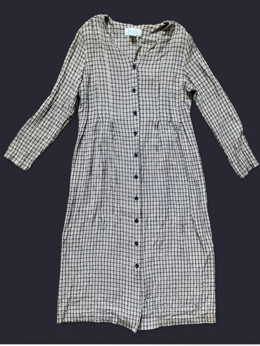 Delmar vintage Button-Front Long Plaid Dress in Beige and Black